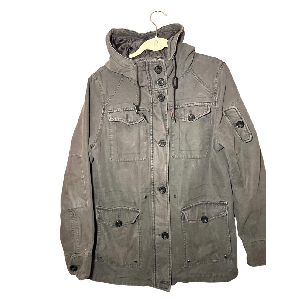 Levi‎ Strauss Co Mens Field Jacket Hooded Utility Cargo Pockets Grey XL